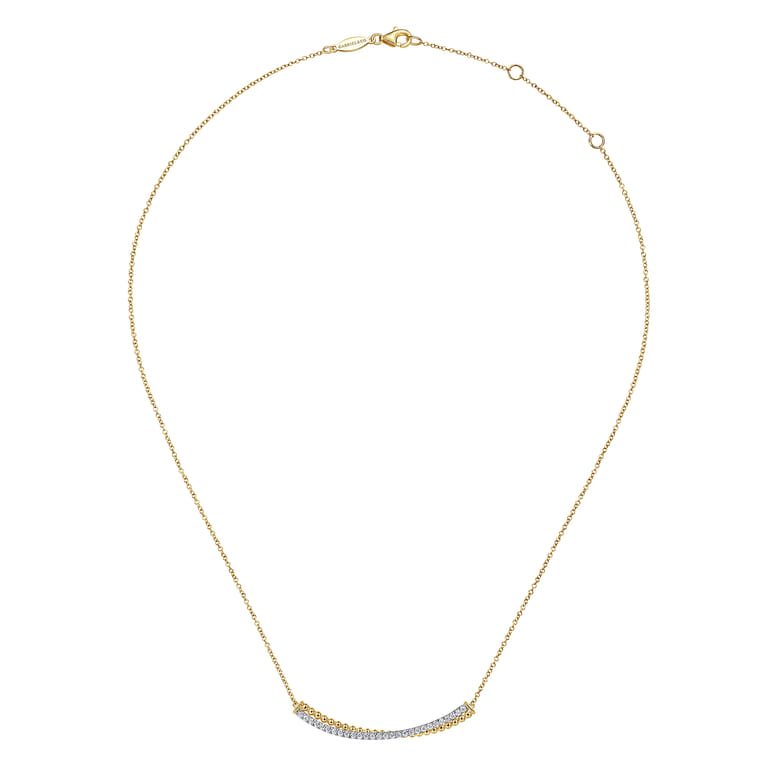 Bar Necklace Curved 14K White and Yellow Gold Diamond 0.3ct Bujukan - 0.3 ct - Shot 2