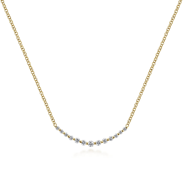 Bar Necklace Curved 14K Yellow Gold Diamond 0.25ct - 0.25 ct - Shot 1