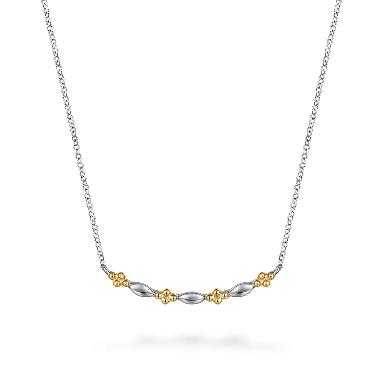 Bar Necklace Curved 14K Yellow Gold and 925 Sterling Silver - Shot 1