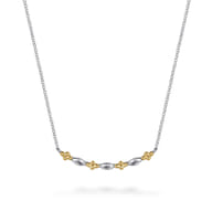 Bar Necklace Curved 14K Yellow Gold and 925 Sterling Silver