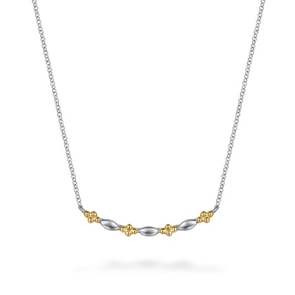 Bar Necklace Curved 14K Yellow Gold and 925 Sterling Silver