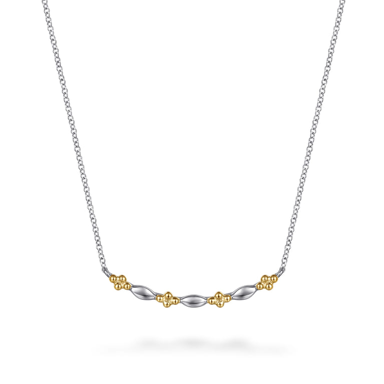 Bar Necklace Curved 14K Yellow Gold and 925 Sterling Silver - Shot 1