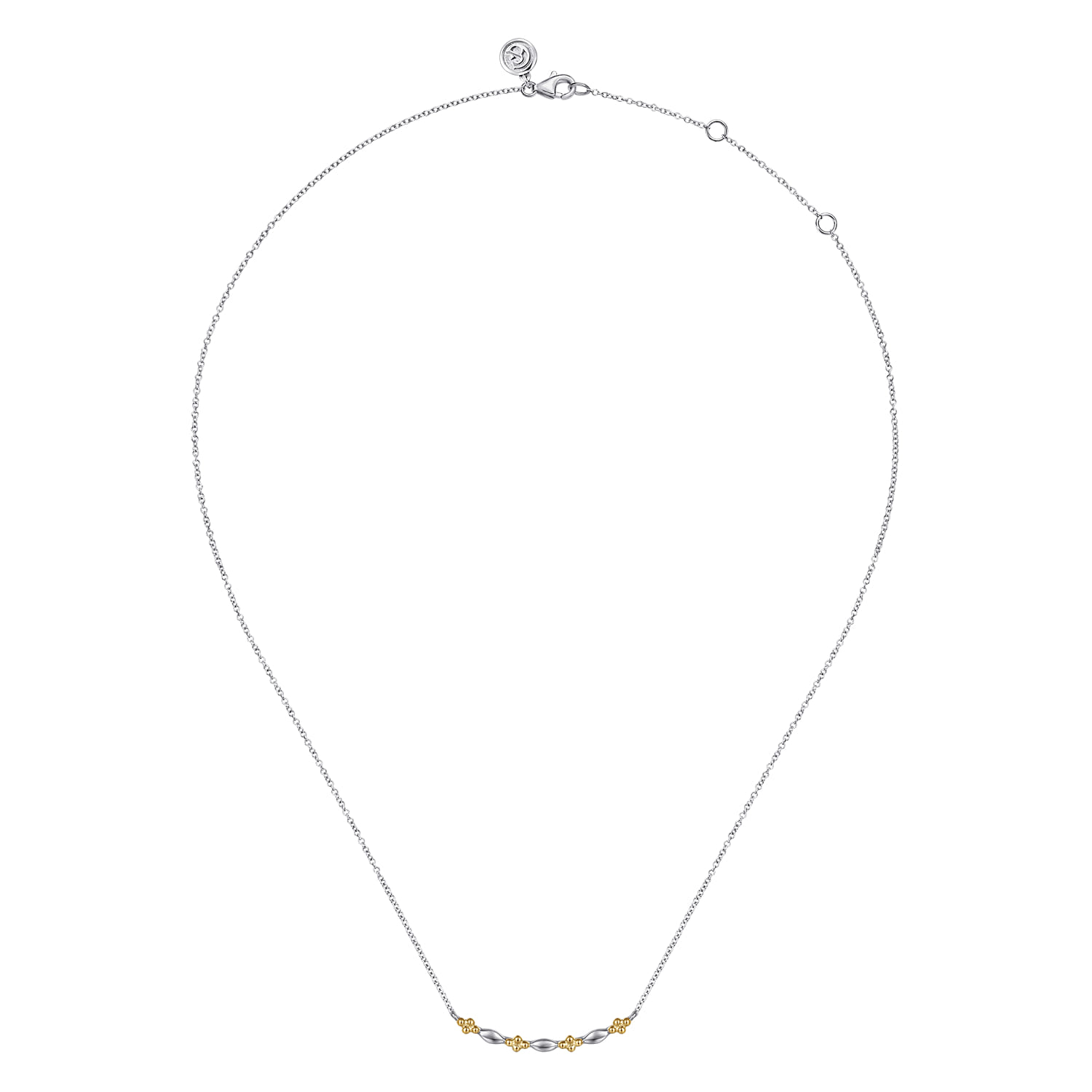 Bar Necklace Curved 14K Yellow Gold and 925 Sterling Silver - Shot 2