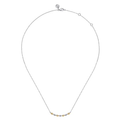 Bar Necklace Curved 14K Yellow Gold and 925 Sterling Silver