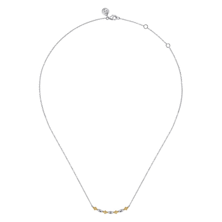 Bar Necklace Curved 14K Yellow Gold and 925 Sterling Silver - Shot 2