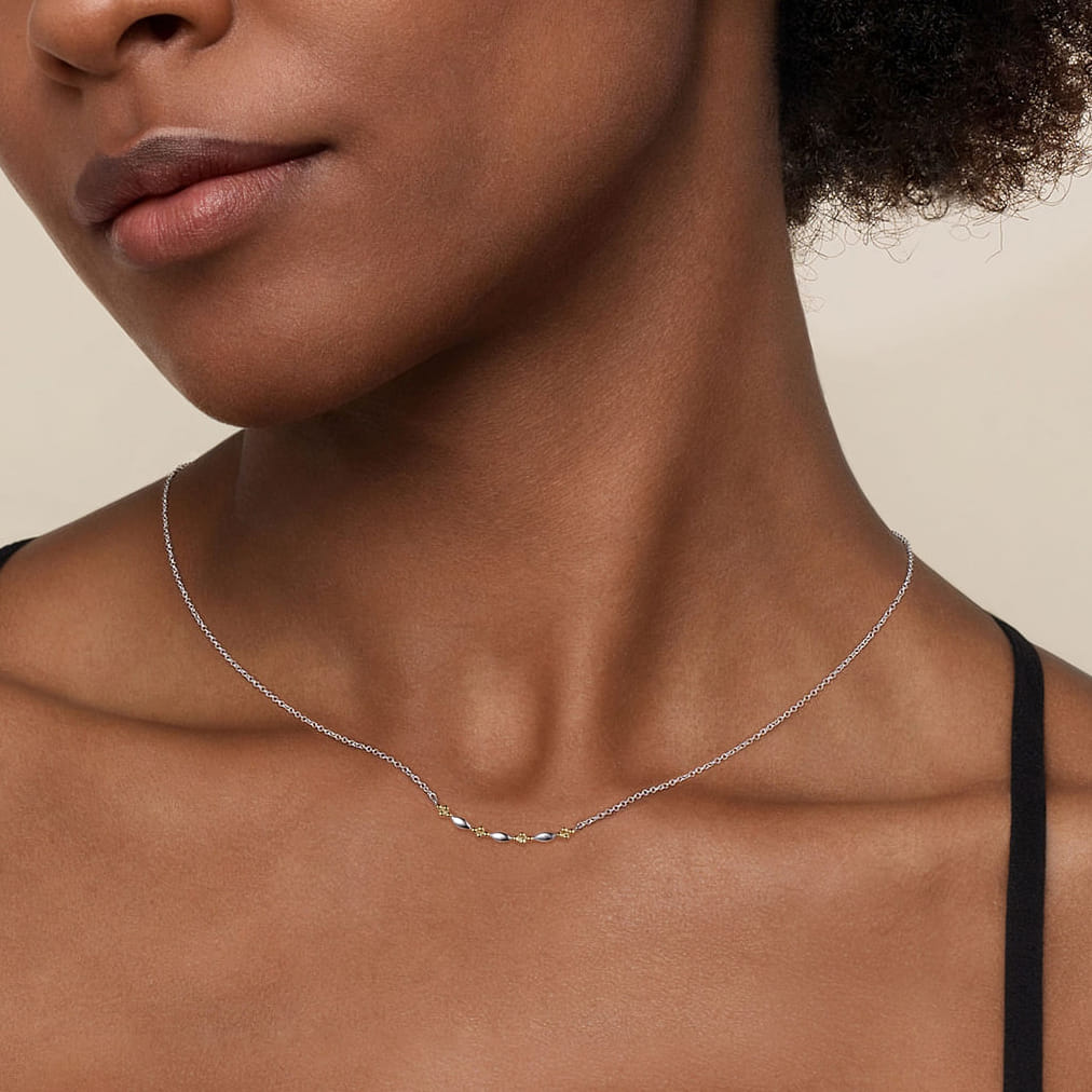 Bar Necklace Curved 14K Yellow Gold and 925 Sterling Silver - Shot 3