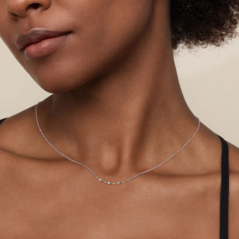 Bar Necklace Curved 14K Yellow Gold and 925 Sterling Silver - Shot 3