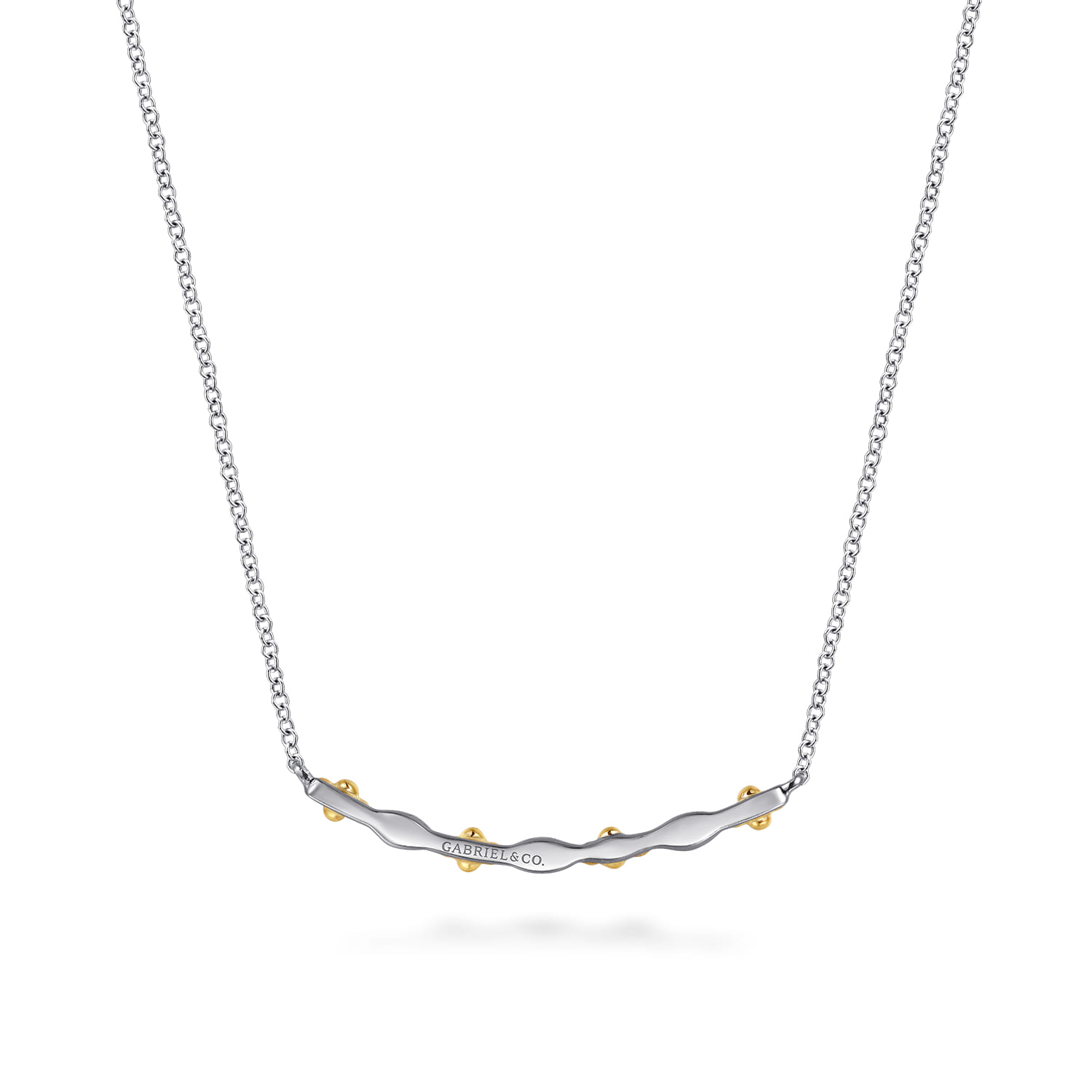 Bar Necklace Curved 14K Yellow Gold and 925 Sterling Silver - Shot 4