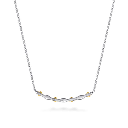 Bar Necklace Curved 14K Yellow Gold and 925 Sterling Silver