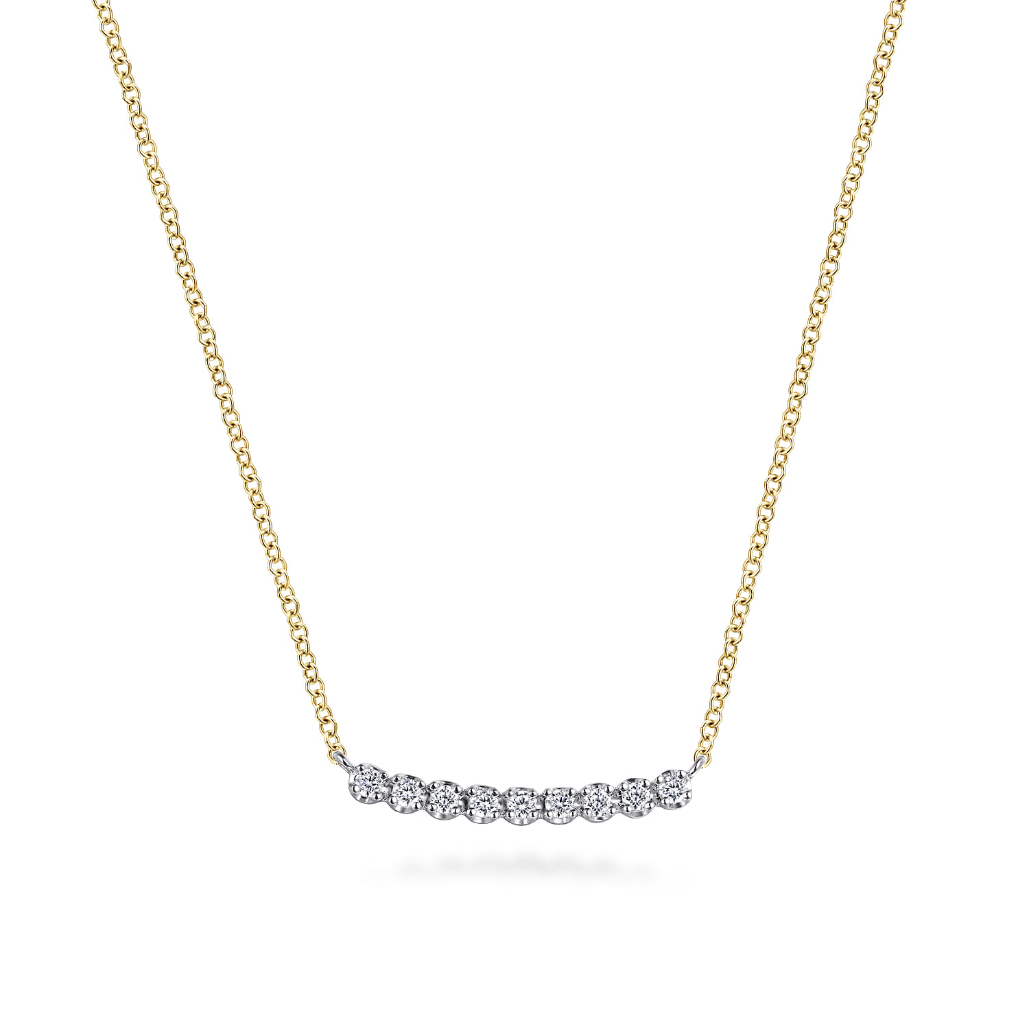 Bar Necklace Straight 14K White and Yellow Gold White Sapphire - Shot 1