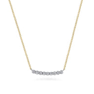 Bar Necklace Straight 14K White and Yellow Gold White Sapphire