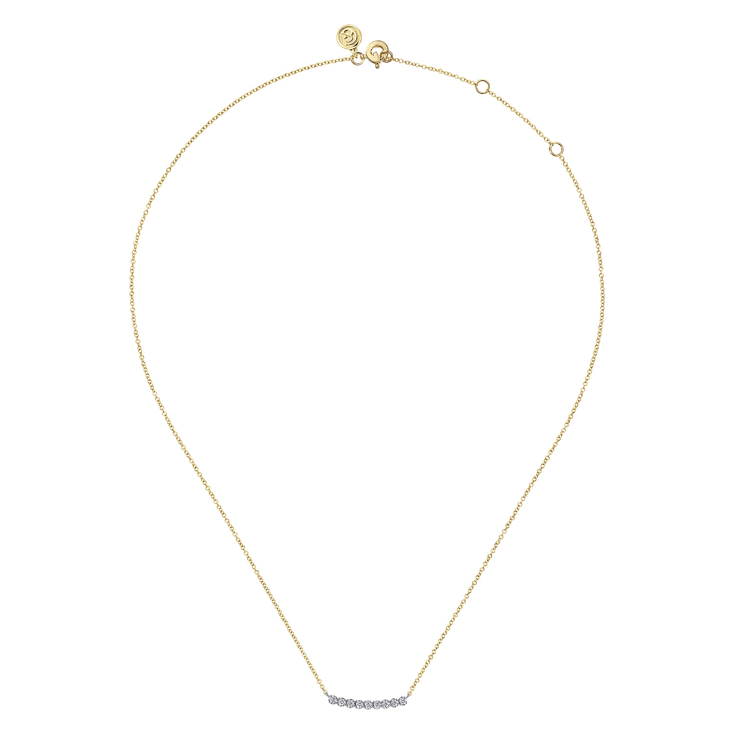 Bar Necklace Straight 14K White and Yellow Gold White Sapphire - Shot 2