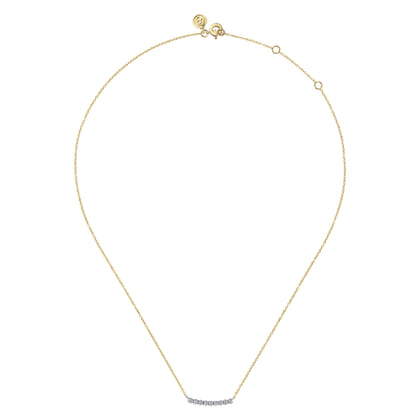 Bar Necklace Straight 14K White and Yellow Gold White Sapphire