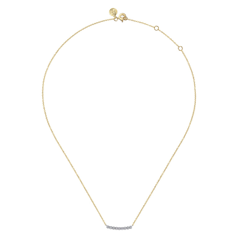 Bar Necklace Straight 14K White and Yellow Gold White Sapphire - Shot 2