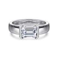 Bara - 14K White Gold Half Bezel East West Emerald Cut Diamond Engagement Ring
