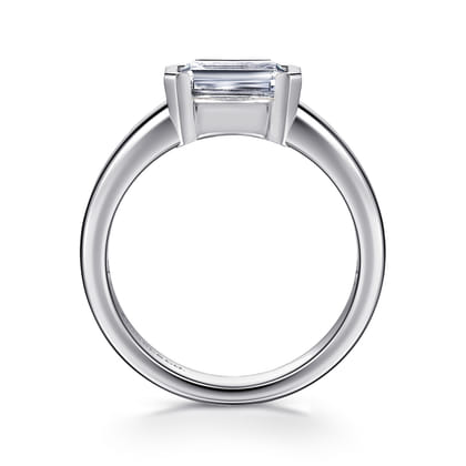 Bara - 14K White Gold Half Bezel East West Emerald Cut Diamond Engagement Ring