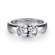 Bara - 14K White Gold Half Bezel East West Oval Diamond Engagement Ring