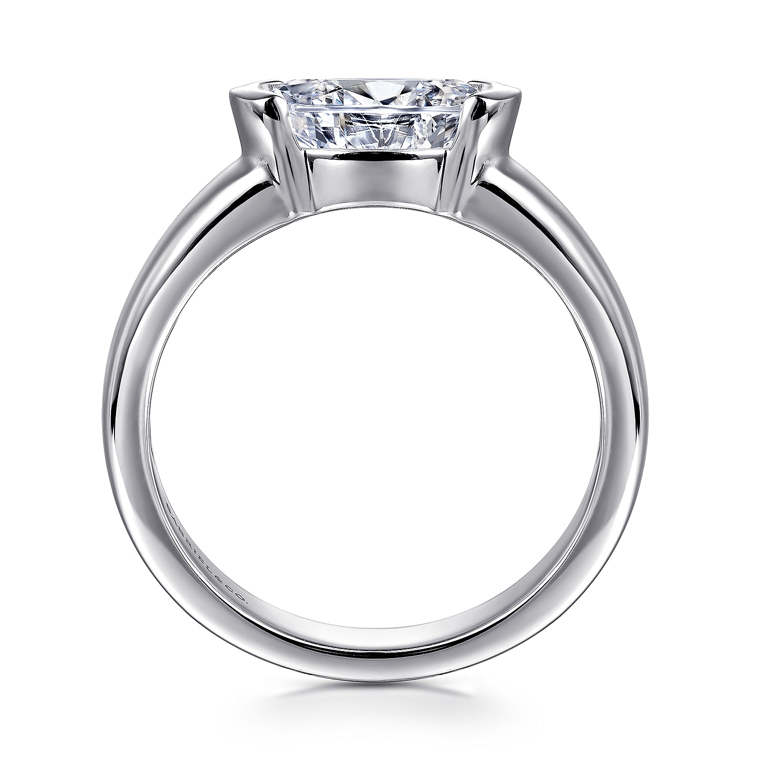 Bara - 14K White Gold Half Bezel East West Oval Diamond Engagement Ring