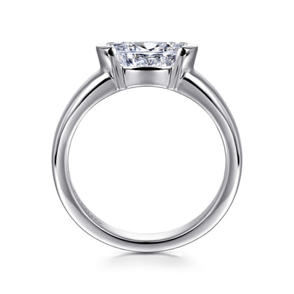 Bara - 14K White Gold Half Bezel East West Oval Diamond Engagement Ring