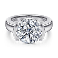 Bara - 14K White Gold Half Bezel Round Diamond Engagement Ring