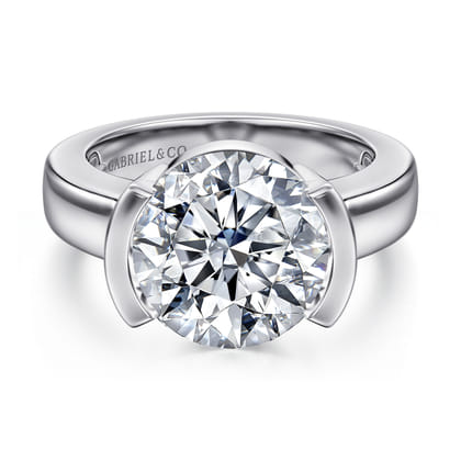 Bara - 14K White Gold Half Bezel Round Diamond Engagement Ring