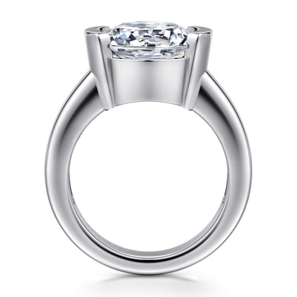 Bara - 14K White Gold Half Bezel Round Diamond Engagement Ring