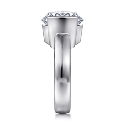 Bara - 14K White Gold Half Bezel Round Diamond Engagement Ring