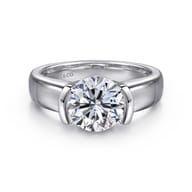 Bara - 14K White Gold Half Bezel Round Diamond Engagement Ring