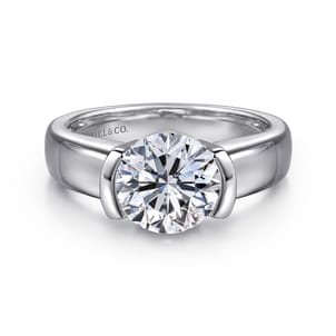 Bara - 14K White Gold Half Bezel Round Diamond Engagement Ring