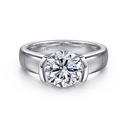 Bara - 14K White Gold Half Bezel Round Diamond Engagement Ring