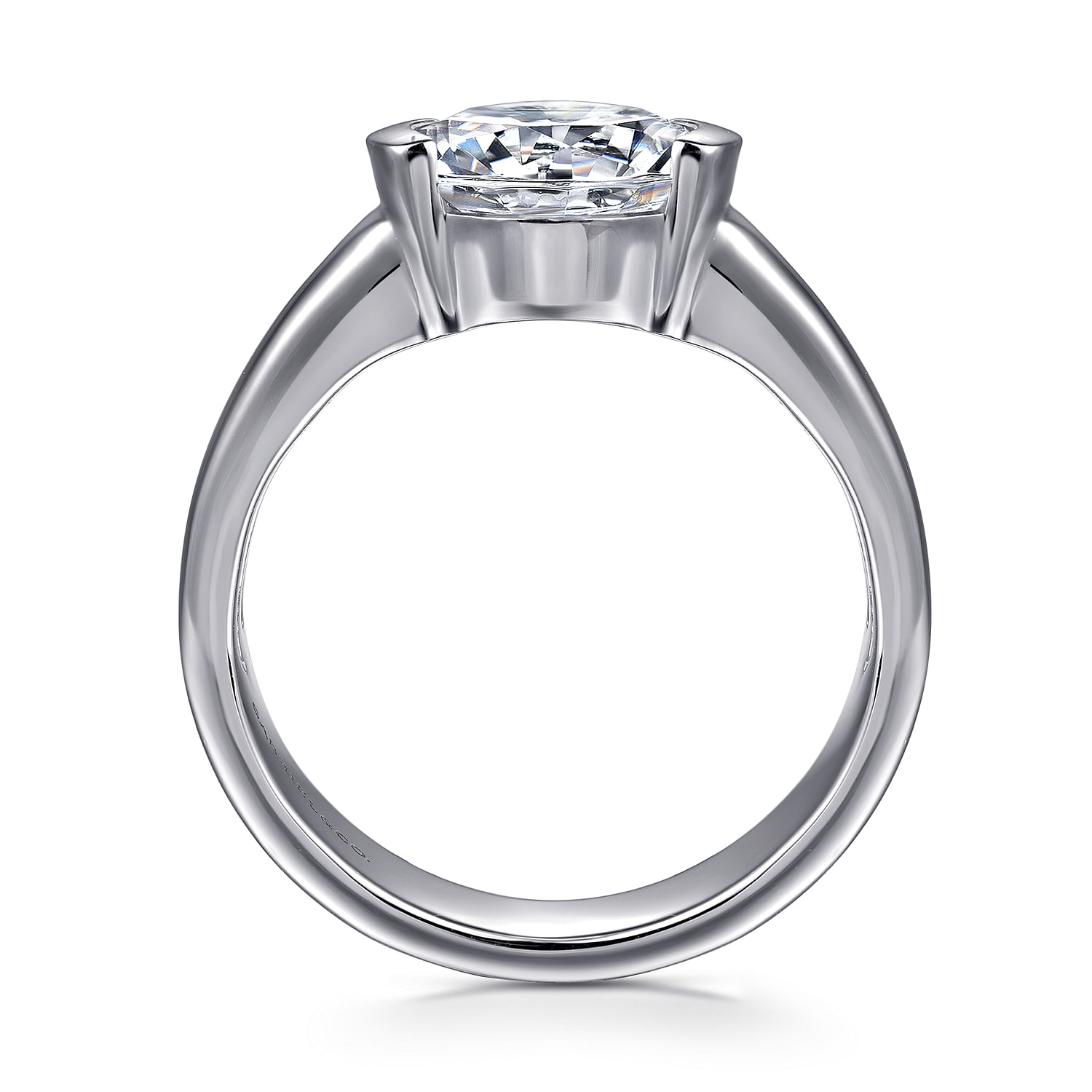 Bara - 14K White Gold Half Bezel Round Diamond Engagement Ring