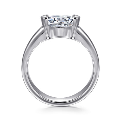 Bara - 14K White Gold Half Bezel Round Diamond Engagement Ring