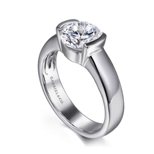 Bara - 14K White Gold Half Bezel Round Diamond Engagement Ring