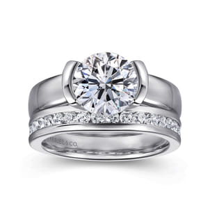 Bara - 14K White Gold Half Bezel Round Diamond Engagement Ring