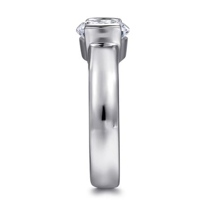 Bara - 14K White Gold Half Bezel Round Diamond Engagement Ring