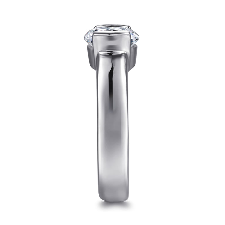 Bara - 14K White Gold Half Bezel Round Diamond Engagement Ring