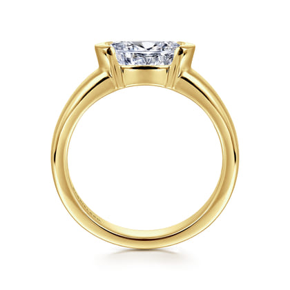 Bara - 14K Yellow Gold East West Half Bezel Oval Diamond Engagement Ring