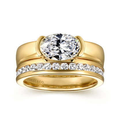 Bara - 14K Yellow Gold East West Half Bezel Oval Diamond Engagement Ring