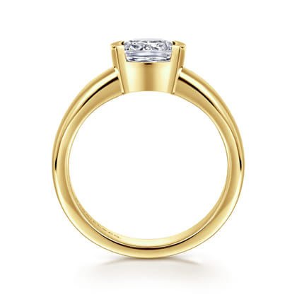 Bara - 14K Yellow Gold Half Bezel East West Cushion Cut Diamond Engagement Ring