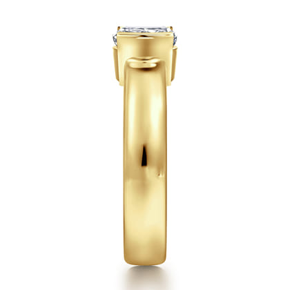 Bara - 14K Yellow Gold Half Bezel East West Cushion Cut Diamond Engagement Ring