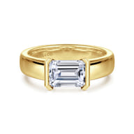 Bara - 14K Yellow Gold Half Bezel East West Emerald Cut Diamond Engagement Ring