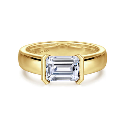 Bara - 14K Yellow Gold Half Bezel East West Emerald Cut Diamond Engagement Ring