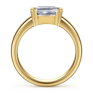 Bara - 14K Yellow Gold Half Bezel East West Emerald Cut Diamond Engagement Ring