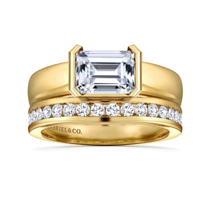Bara - 14K Yellow Gold Half Bezel East West Emerald Cut Diamond Engagement Ring