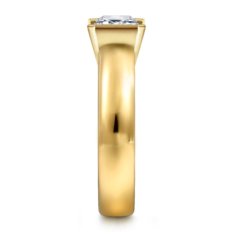 Bara - 14K Yellow Gold Half Bezel East West Emerald Cut Diamond Engagement Ring