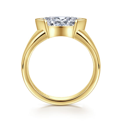 Bara - 14K Yellow Gold Half Bezel East West Marquise Shape Diamond Engagement Ring