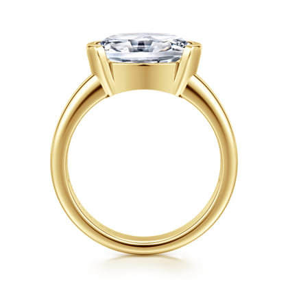 Bara - 14K Yellow Gold Half Bezel East West Oval Diamond Engagement Ring