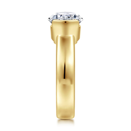 Bara - 14K Yellow Gold Half Bezel East West Oval Diamond Engagement Ring