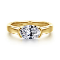 Bara - 14K Yellow Gold Half Bezel East West Oval Diamond Engagement Ring