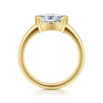 Bara - 14K Yellow Gold Half Bezel East West Oval Diamond Engagement Ring